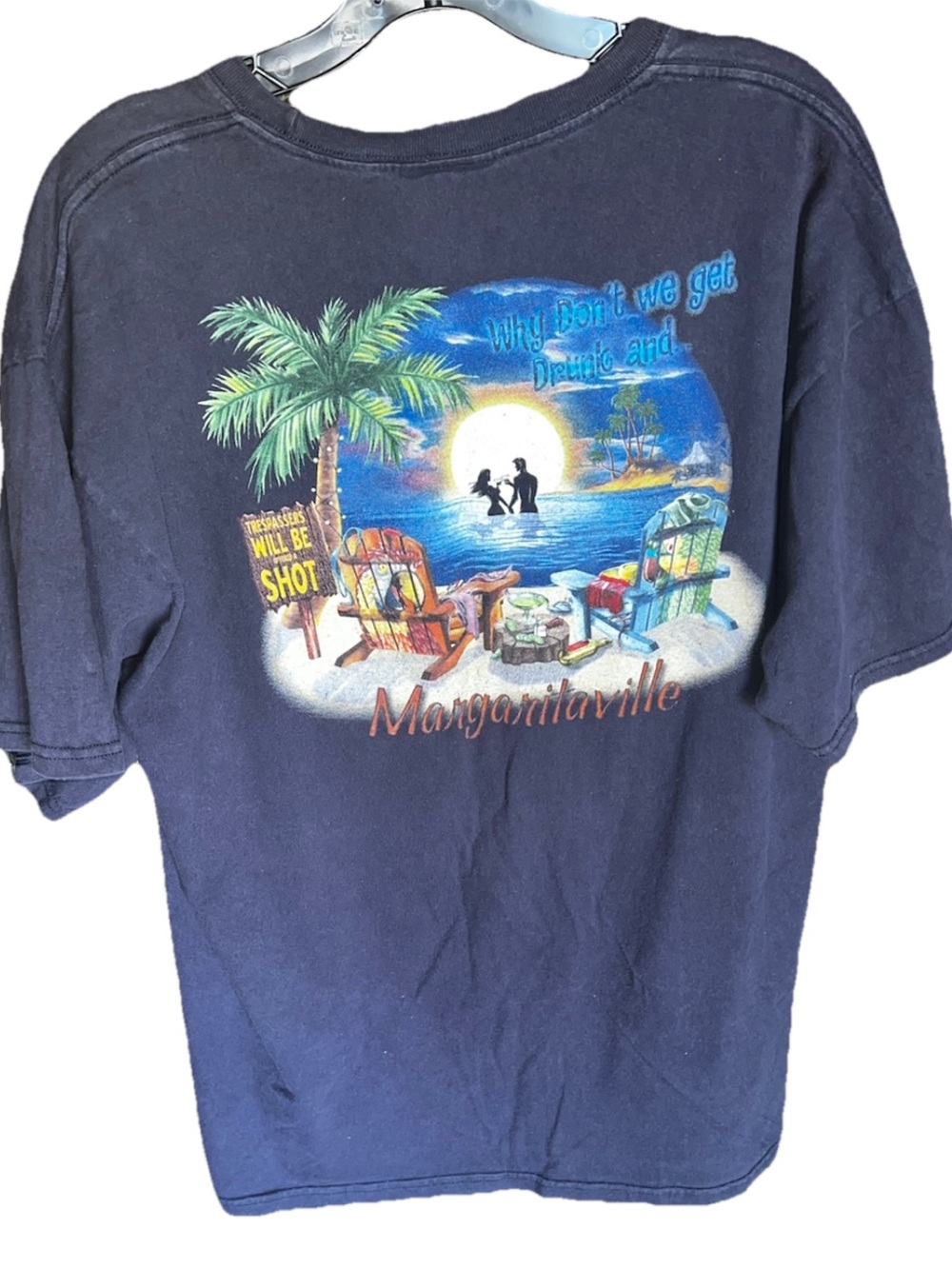Vintage Margaritaville Jimmy Buffett Navy Tropical Sunset Myrtle Beach size XL